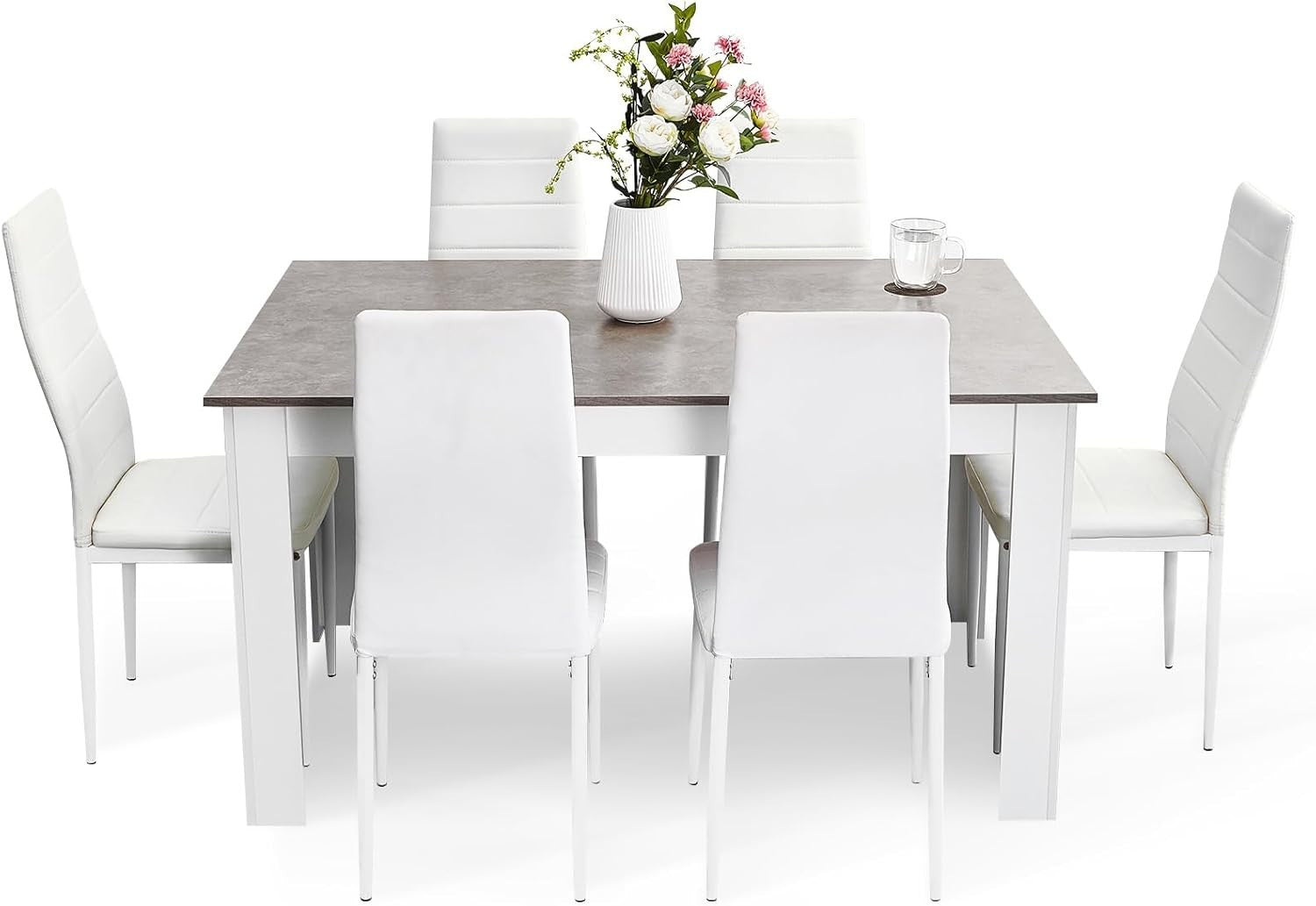 Dining Table Set 6 Grey Oak Faux Leather Chairs Modern Kitchen Home