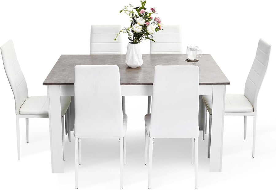 Dining Table Set 6 Grey Oak Faux Leather Chairs Modern Kitchen Home
