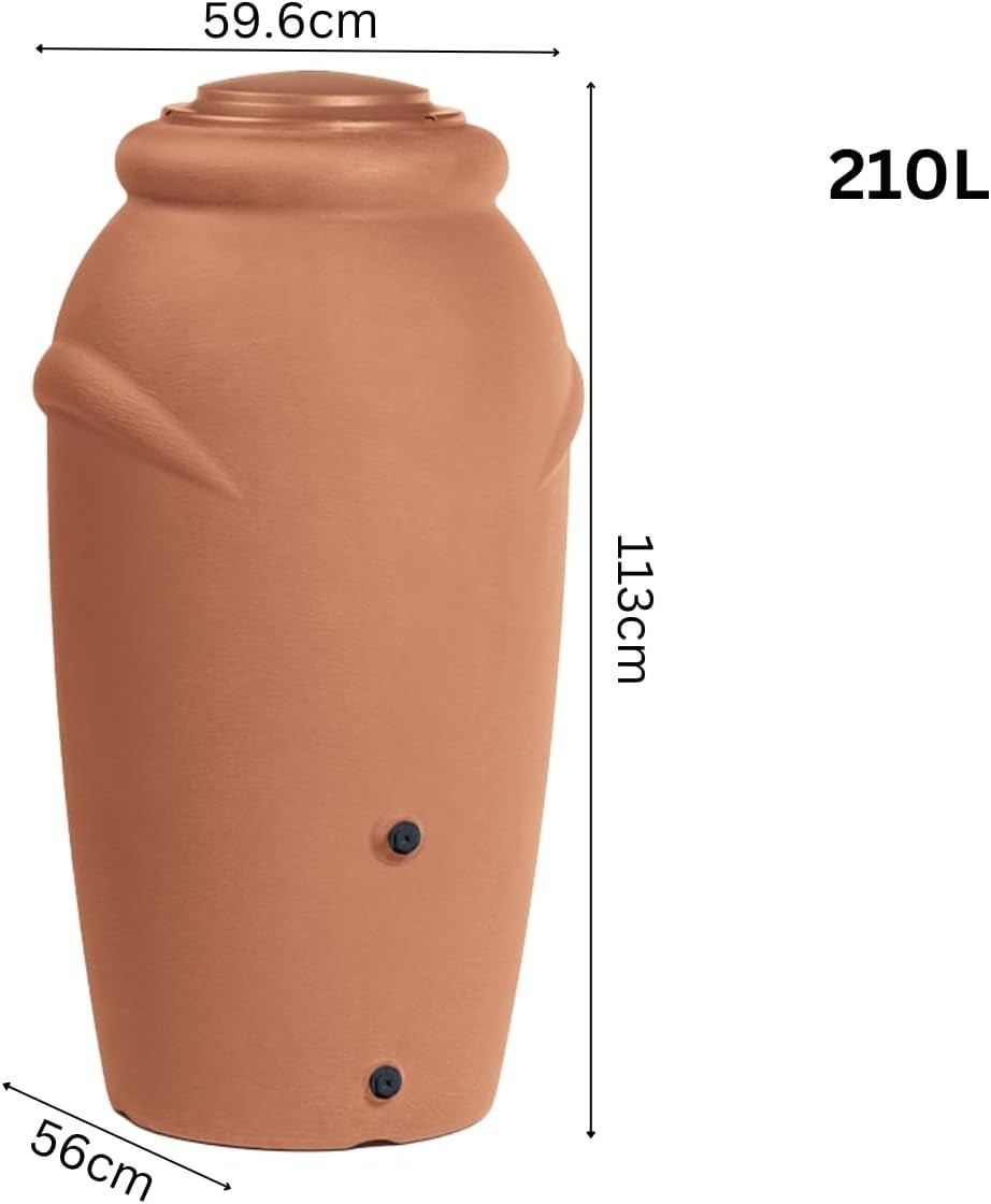 210L Red Brick Garden Water Butt with Tap & Complete Connection Kit