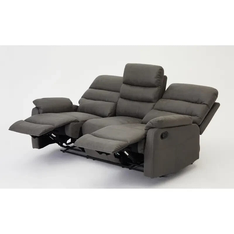 3 Seater Manual Recliner Sofa Grey Air Leather Lounge Couch Padded Chair
