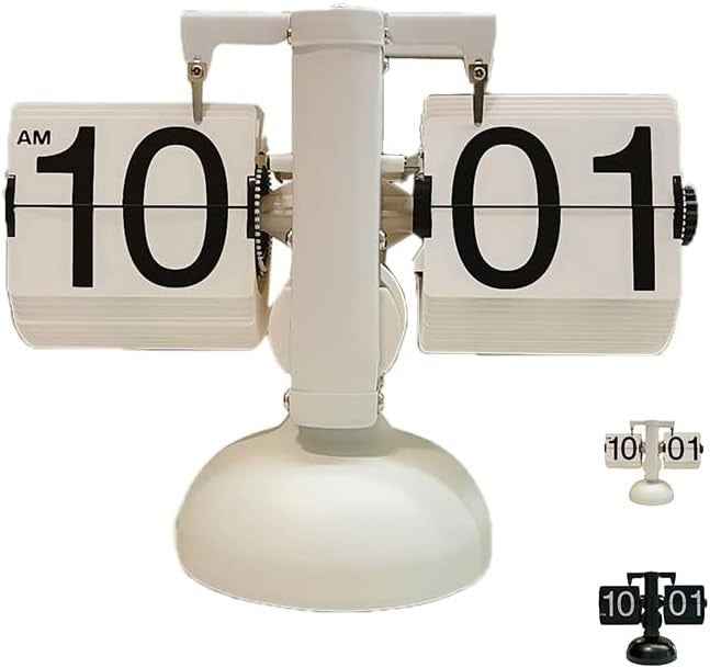 Mechanical Flip Clock Silent Retro Desk Alarm Clock White Home Office