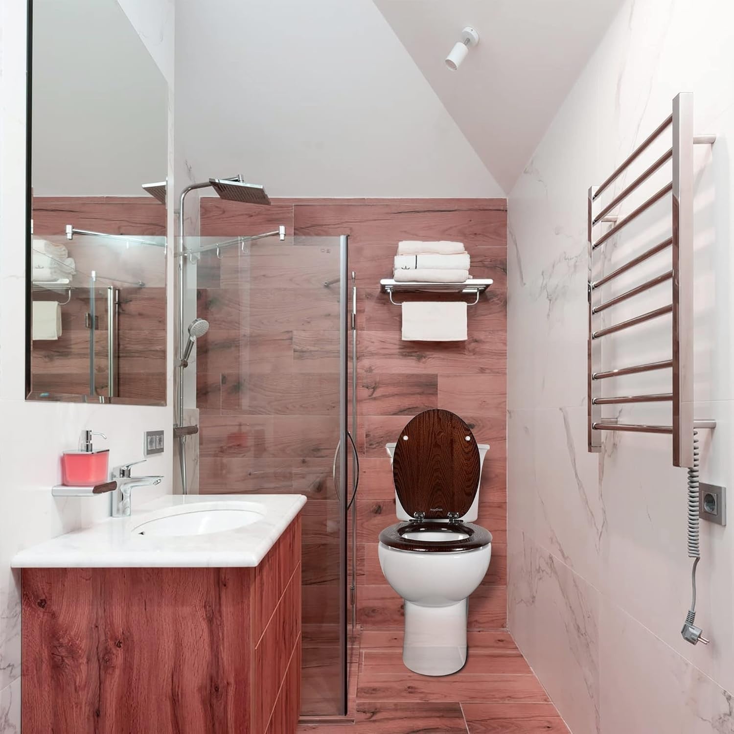 Antibacterial Wooden Toilet Seat Quick Release Oval Dark Walnut 45x37cm