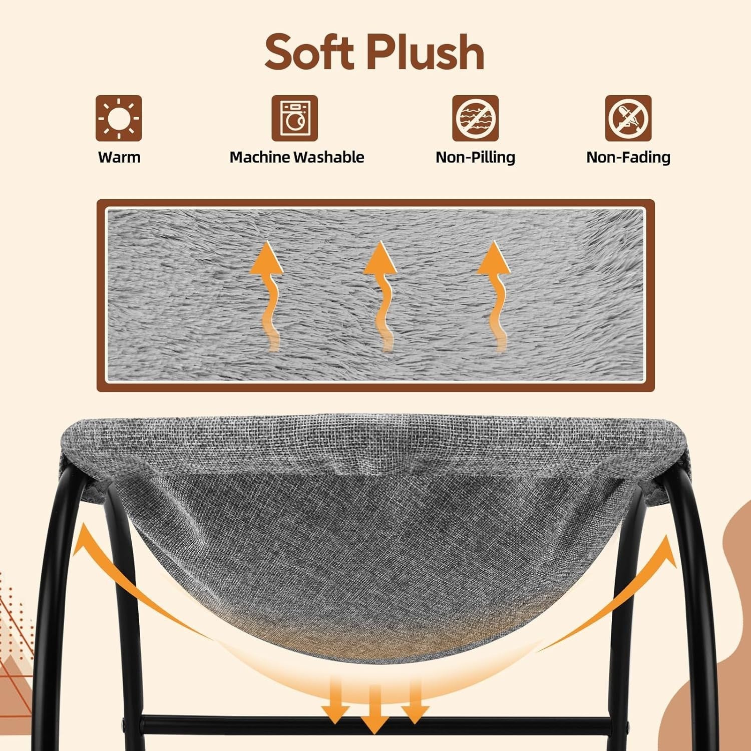 Elevated Cat Hammock Bed Free Standing Pet Cot Plush Washable Gray