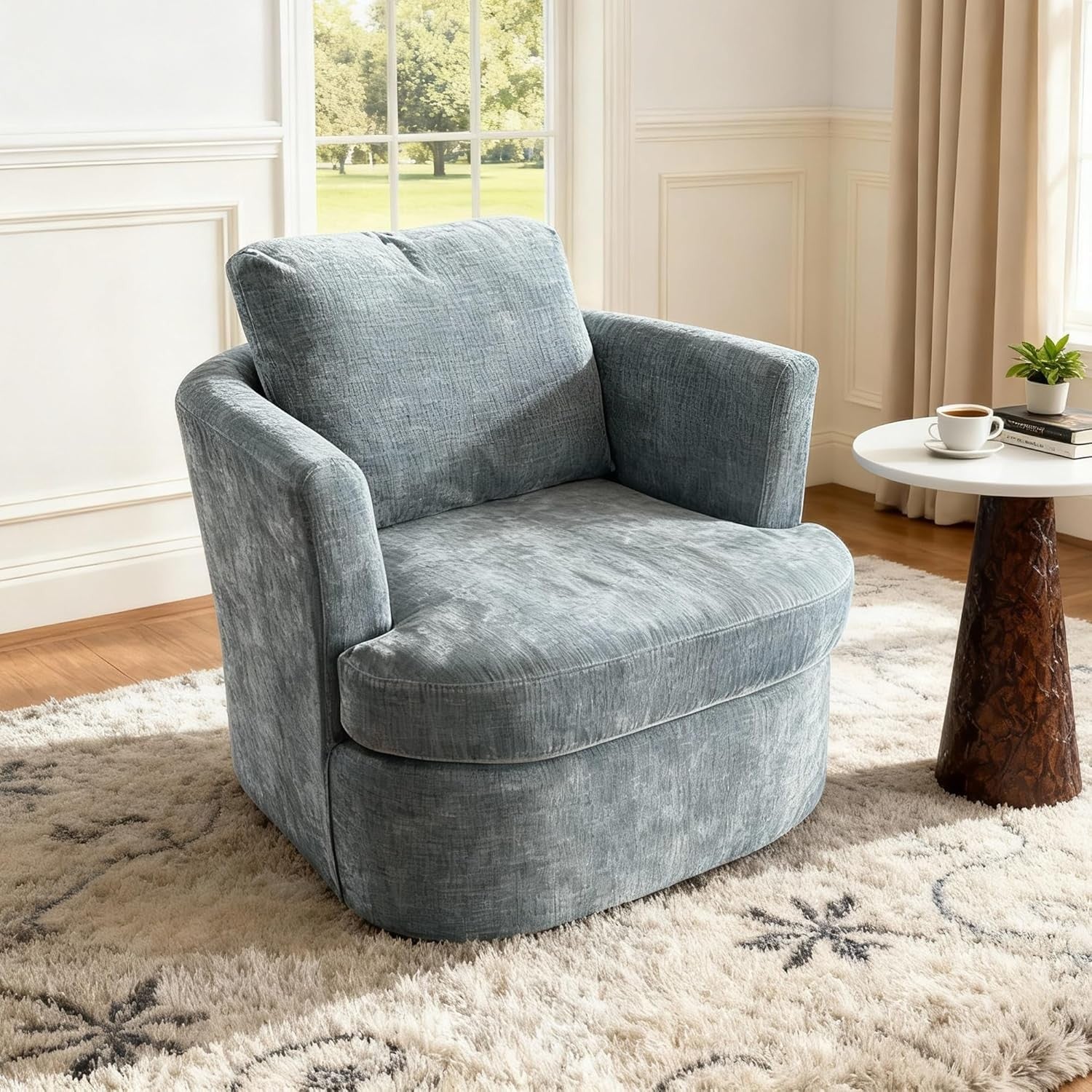 Swivel Tub Chair Accent Armchair with Pillow Blue Fabric