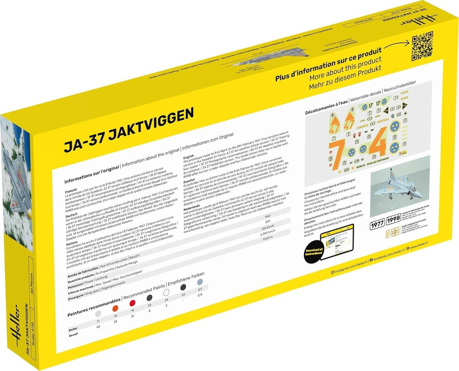 1:72 JA 37 Jaktviggen Jet Fighter Model Kit - Detailed Swedish Aircraft