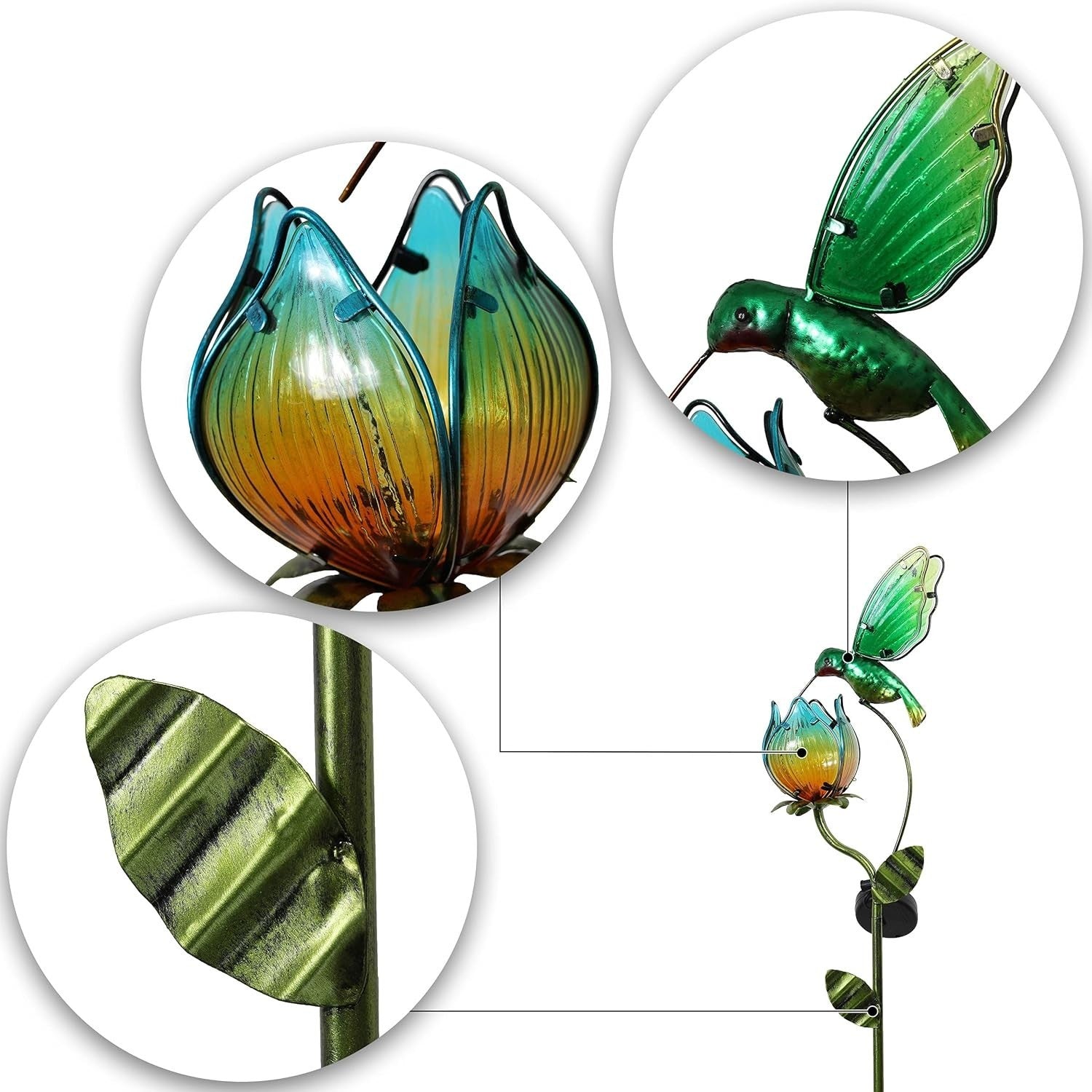 Solar Hummingbird & Tulip Garden Light Glass LED Outdoor Yard Stake Decor 97cm