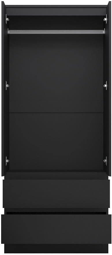 Matt Black 2-Door Wardrobe with 2 Drawers | Bedroom Storage & Clothes Organizer