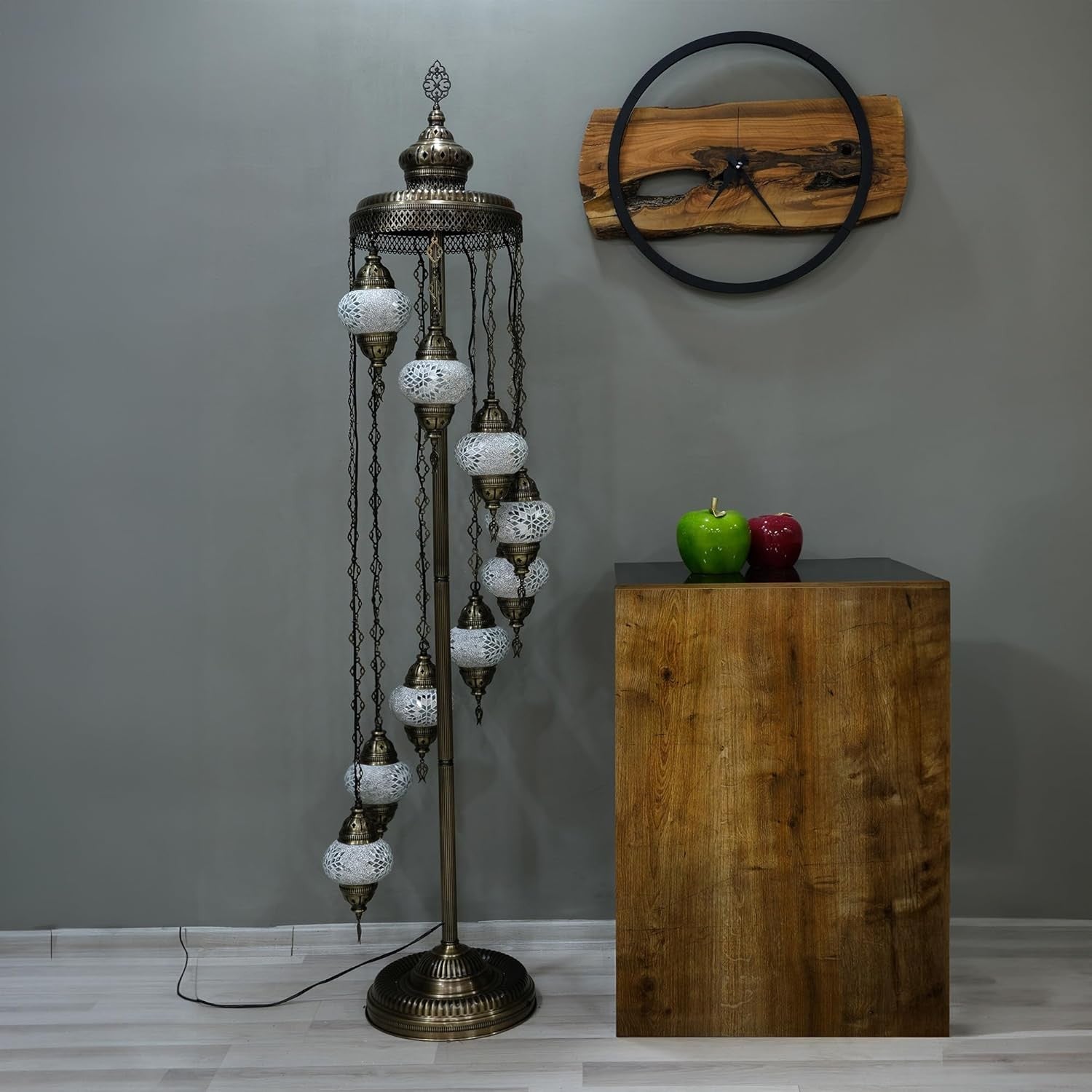 Turkish Mosaic Floor Lamp 9 Globe Standing Light White 70in Boho Decor