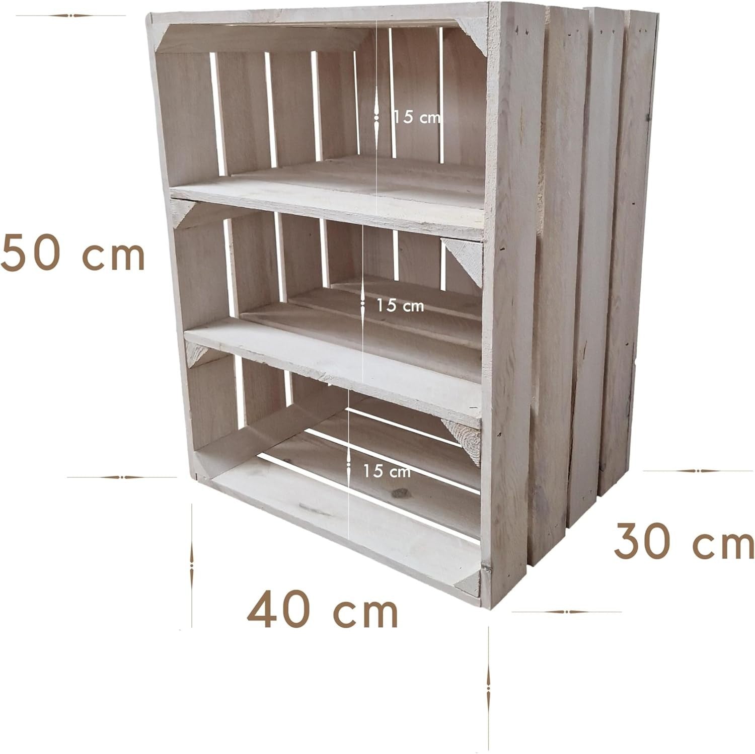 Single-Tier White Wooden Crate Storage Shelf Organizer 50x40x30cm