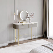 Modern Dressing Table Vanity Console Mocha Gold 2 Drawer Dimmable LED Light