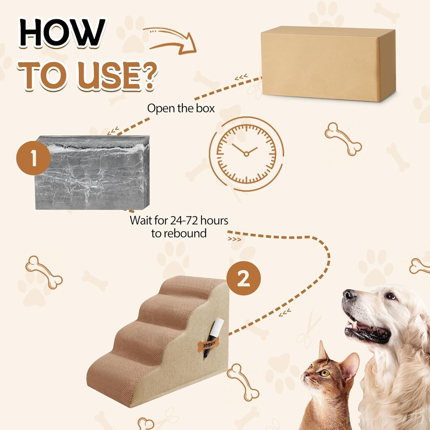 4 Step Dog Stairs Non Slip Pet Ramp for Bed Sofa Washable Brown