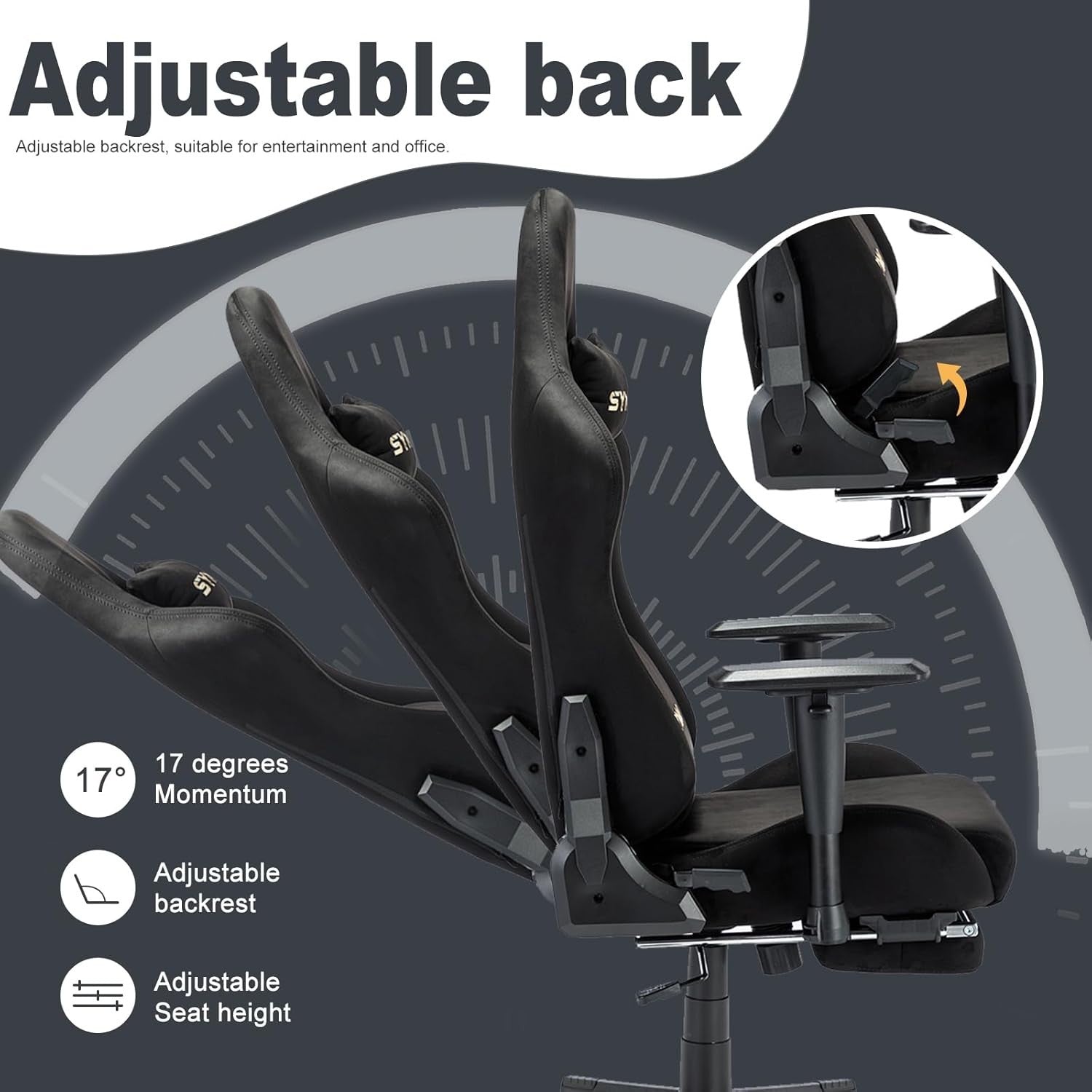 Ergonomic Gaming Chair Swivel Faux Suede Recliner Desk Office W/ Foot Rest