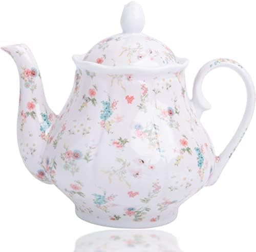 Vintage Porcelain Teapot 37oz Floral Tea Pot European Style Camille Rose