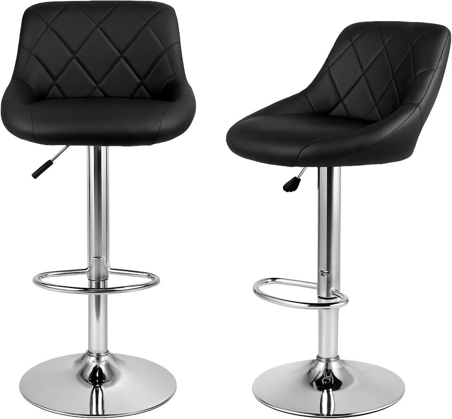 Set of 2 Adjustable Swivel Bar Stools – Black L-Shape
