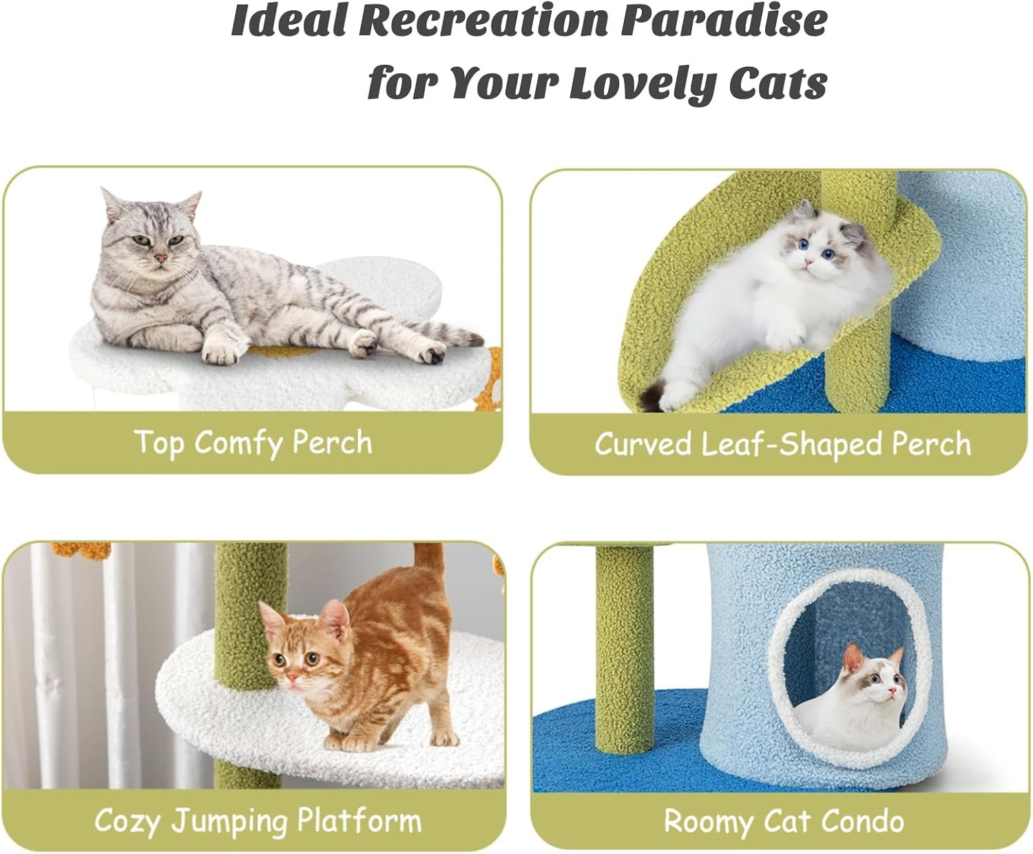 Blue Multi-Level Cat Tree with Condo Scratching Posts Play Tower 87cm