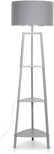 Modern Grey Floor Lamp with 3 Storage Shelves & LED Bulb, 61" Tall