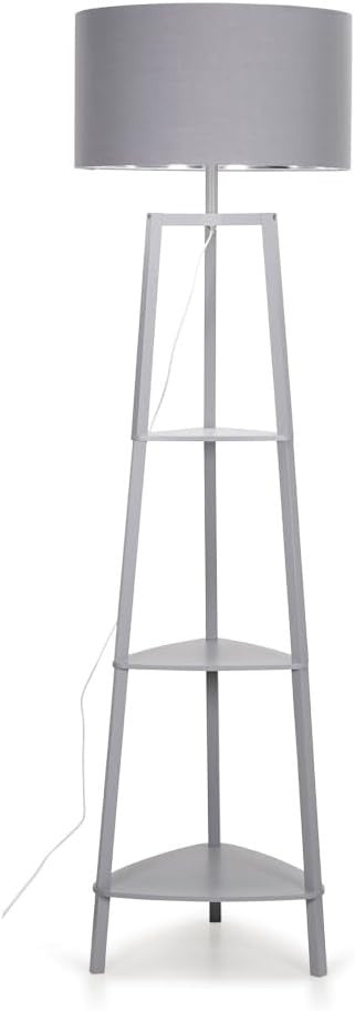 Modern Grey Floor Lamp with 3 Storage Shelves & LED Bulb, 61" Tall