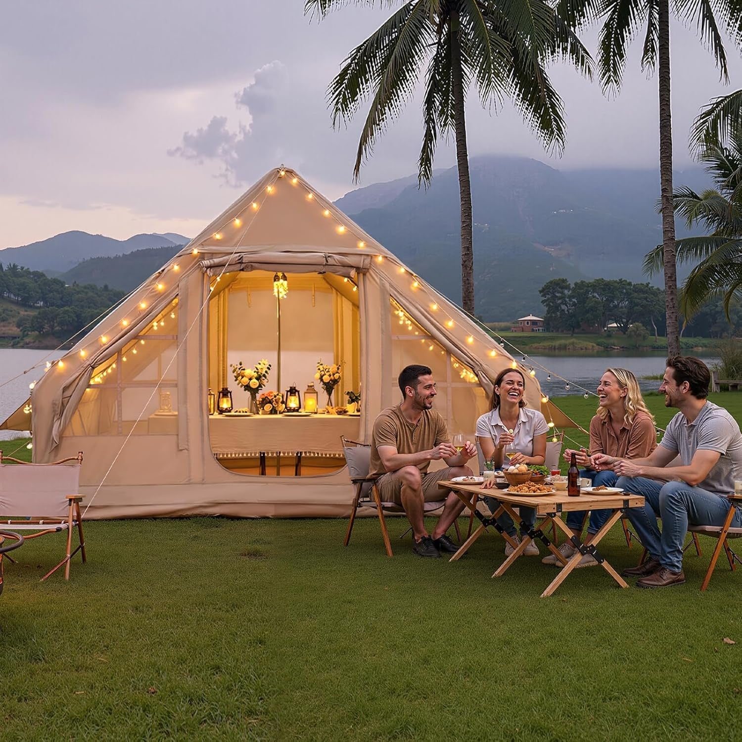 Beige 4-8 Person Inflatable Family Camping Tent – Instant Setup