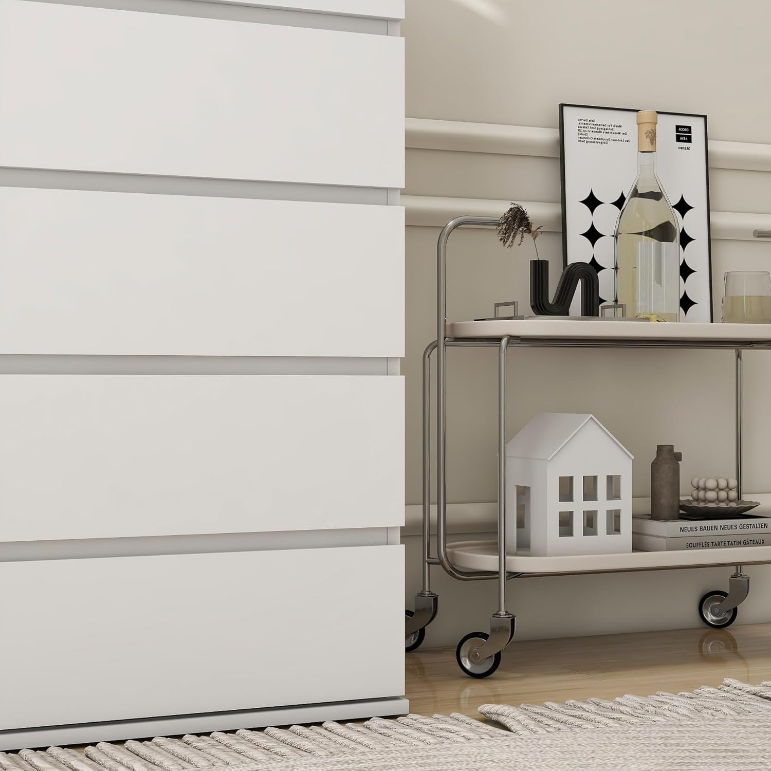 Modern White 5-Drawer Chest Organizer | Sleek No Handle Tall Dresser Uni5