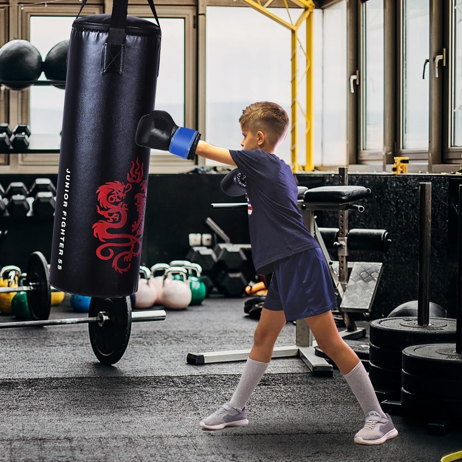 Kids Heavy Filled Boxing Punch Bag Set Gloves Wall Bracket Training
