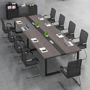 180x120cm Grey/Black Conference Table w/ Cable Ports & Adjustable Feet