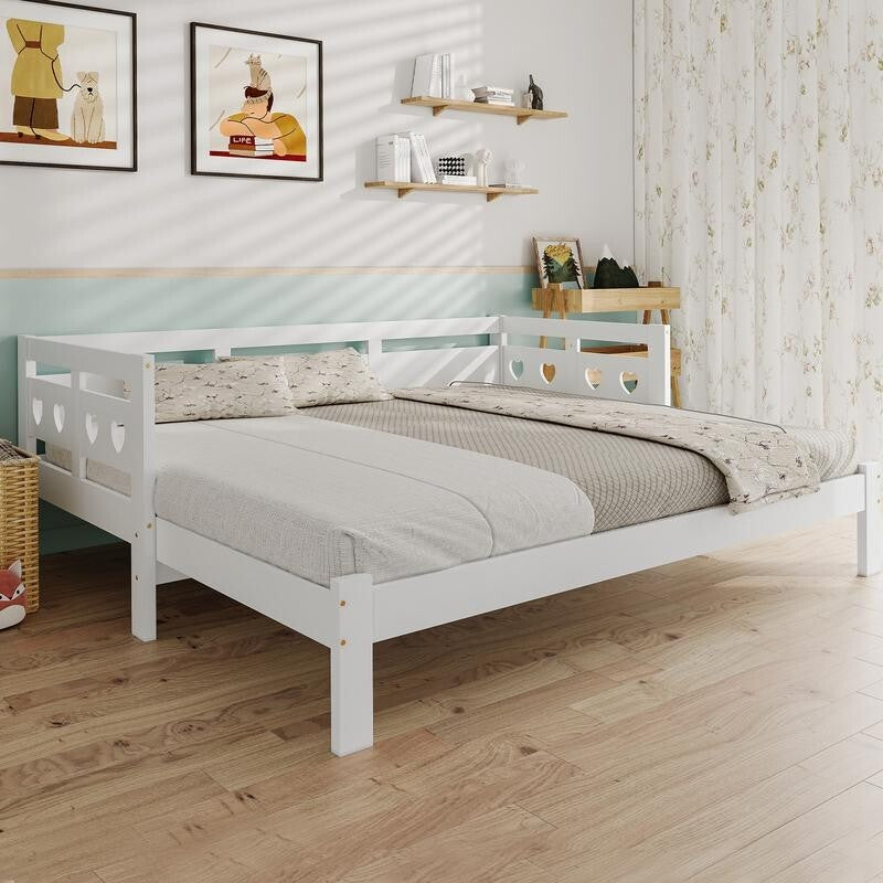 White Wooden Daybed with Trundle Guest Bed Sofa Frame Kids Teen Bedroom 3FT
