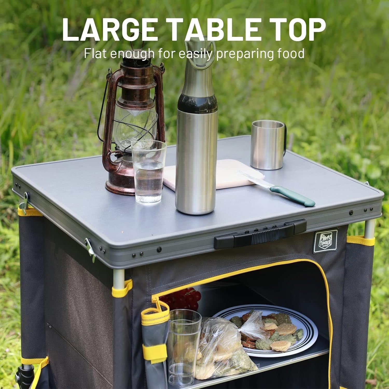 Folding Camping Kitchen Unit 3 Shelf Cupboard Outdoor Storage 30kg
