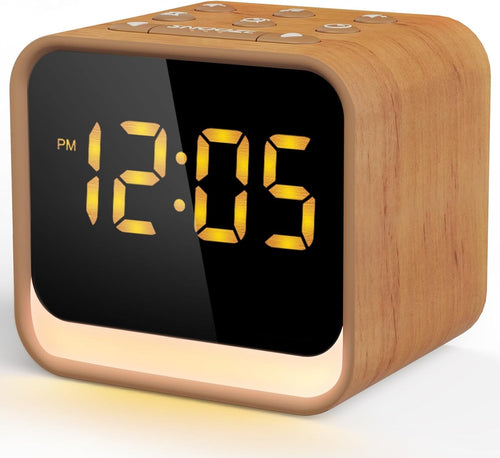 Wooden Alarm Clock White Noise Sound Machine Gentle Wake Digital Bedside