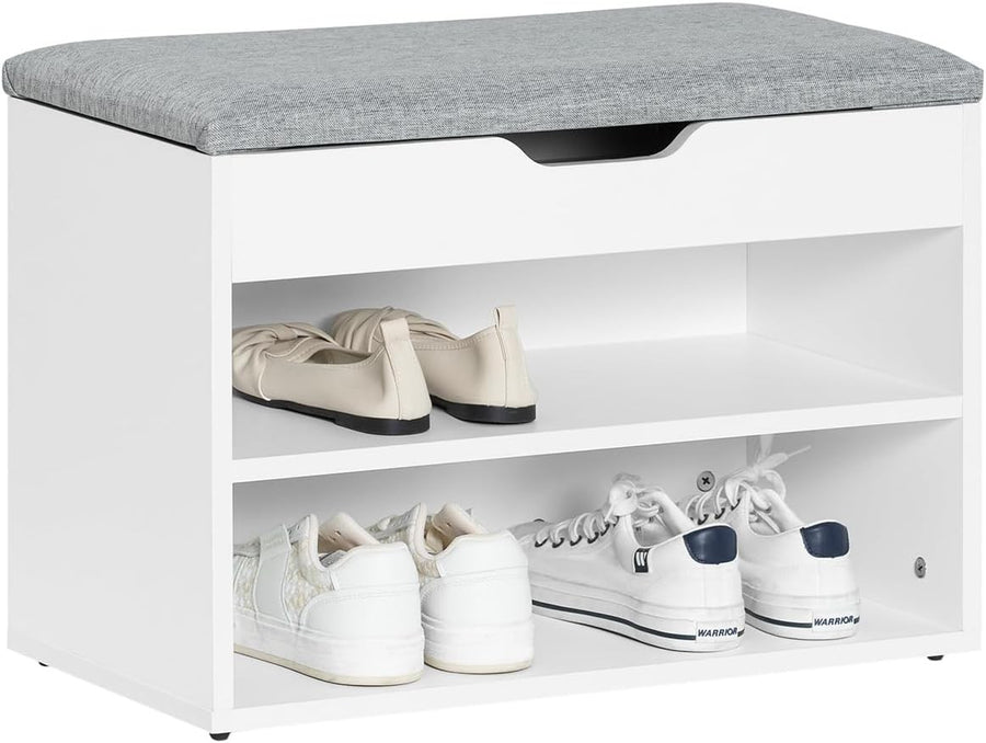 Grey Shoe Storage Bench with Padded Seat & 2 Tiers – Hallway Storage
