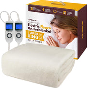 Super King Electric Fitted Blanket Dual Control 9 Heat 12h Timer Fleece