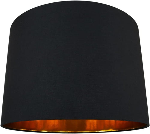Jet Black Drum Lamp Shade Gold Lined Modern Table Floor Pendant 16"