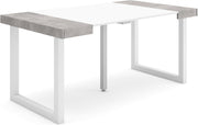 Extendable Folding Dining Table for 8, Matte White & Concrete, Solid Legs