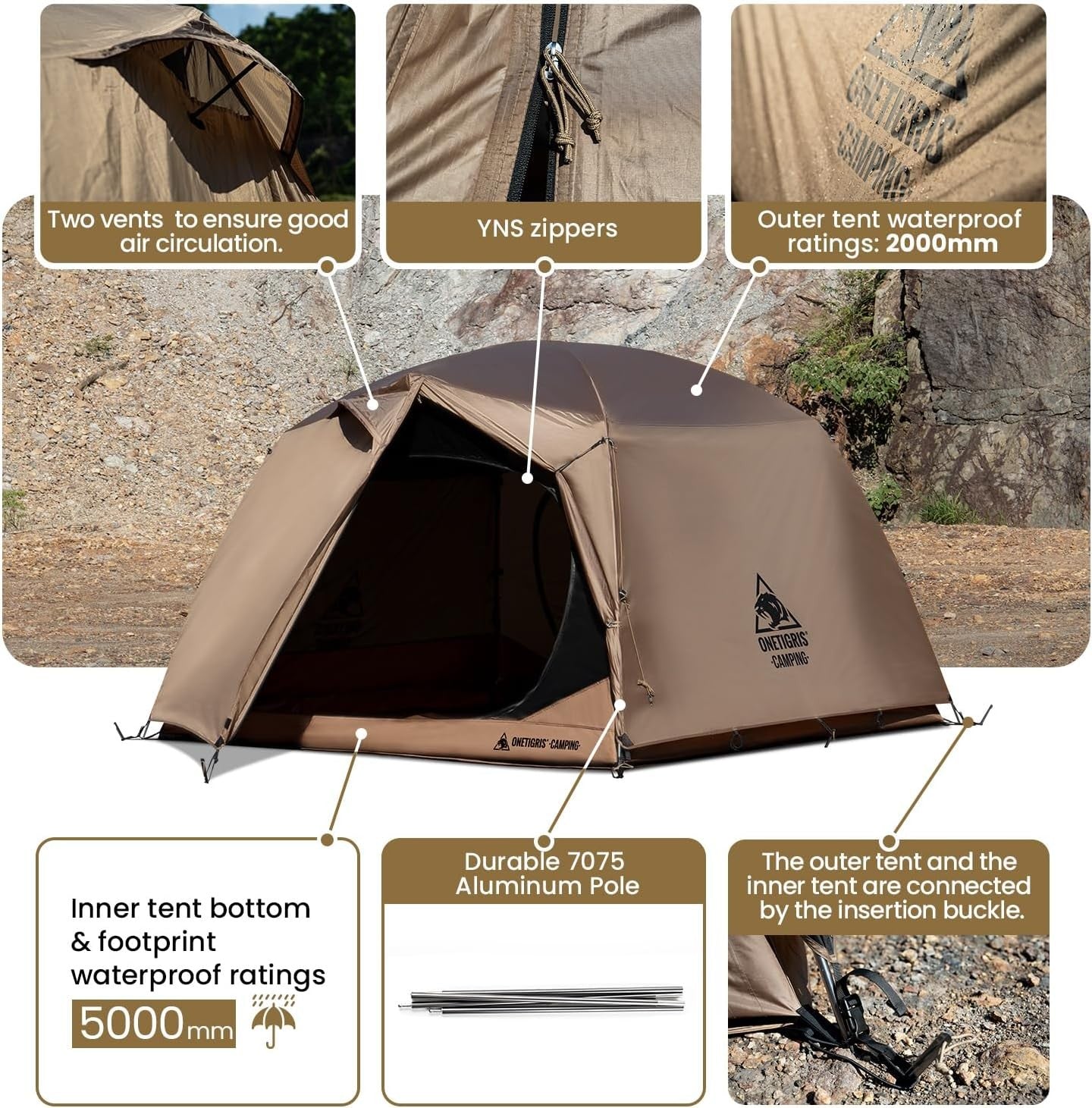 4 Person Waterproof Camping Tent 5000mm Dome 3 Season Shelter