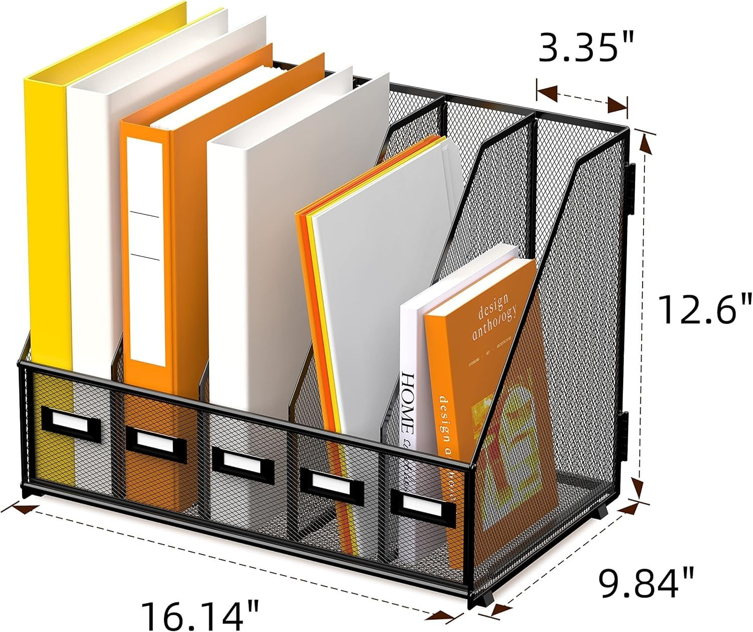 Metal Desk Organizer with 5 Compartments – Magazine, File & Letter Holder