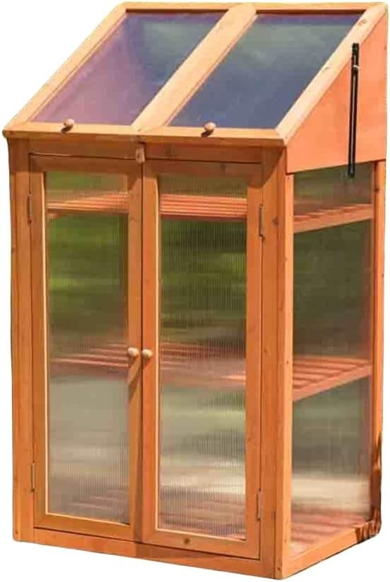Wooden Mini Greenhouse with Polycarbonate Panels & Double Doors – Compact Garden