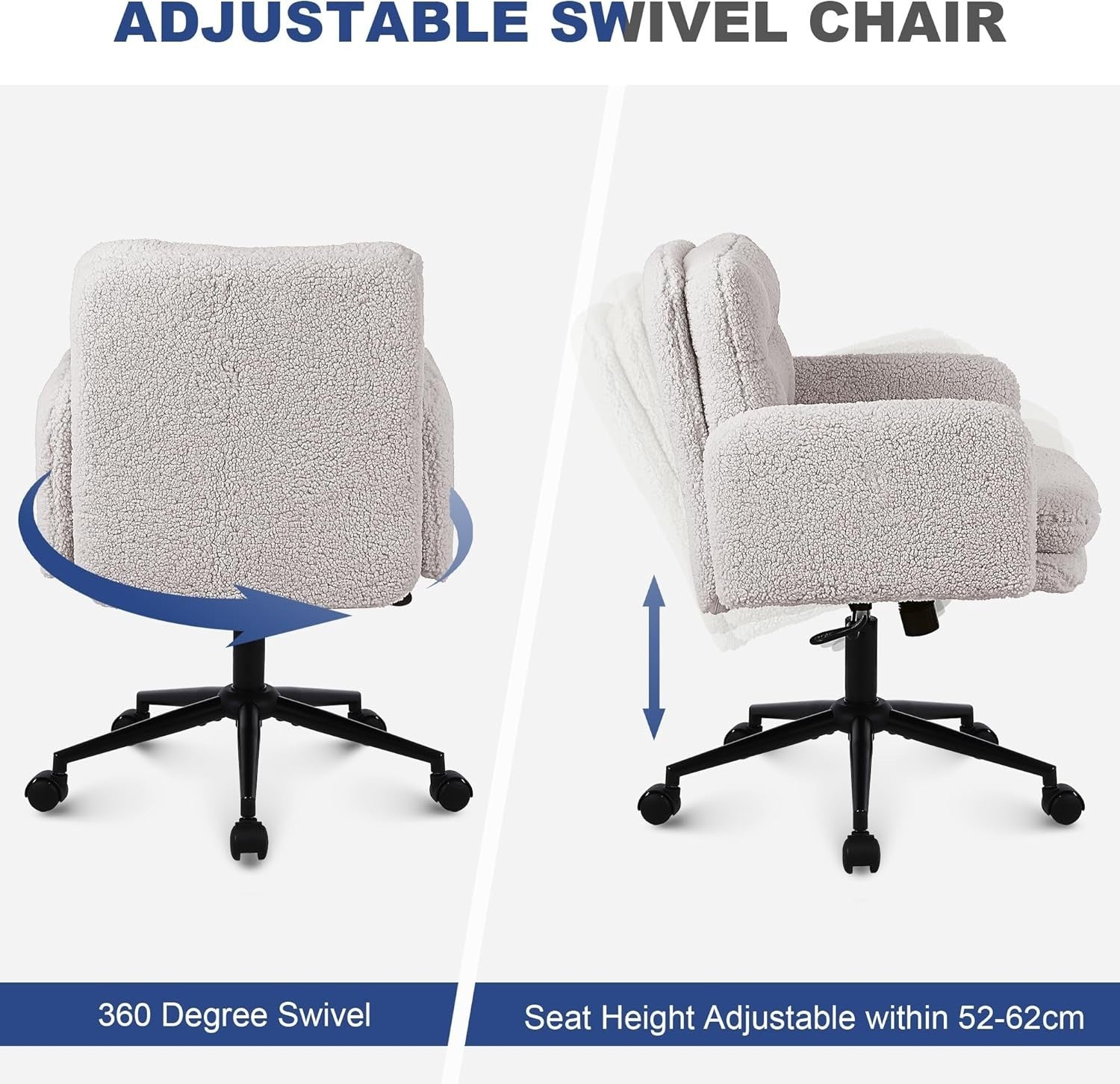 Ergonomic Office Desk Chair Swivel Cream Faux Fur Adjustable Height Tilt Lock