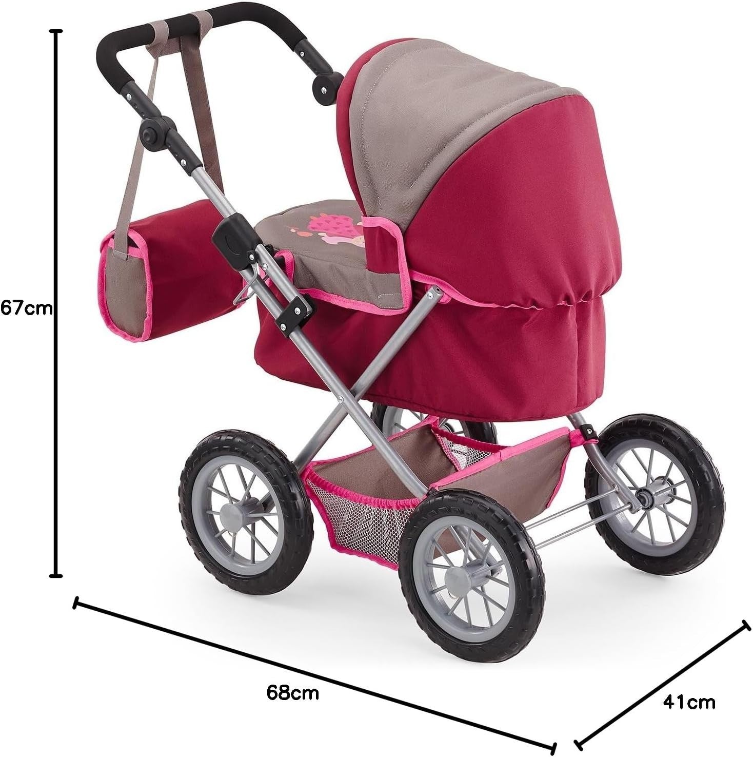 Trendy Doll Stroller Foldable Pram Adjustable Handle Big Wheels Bag 46cm