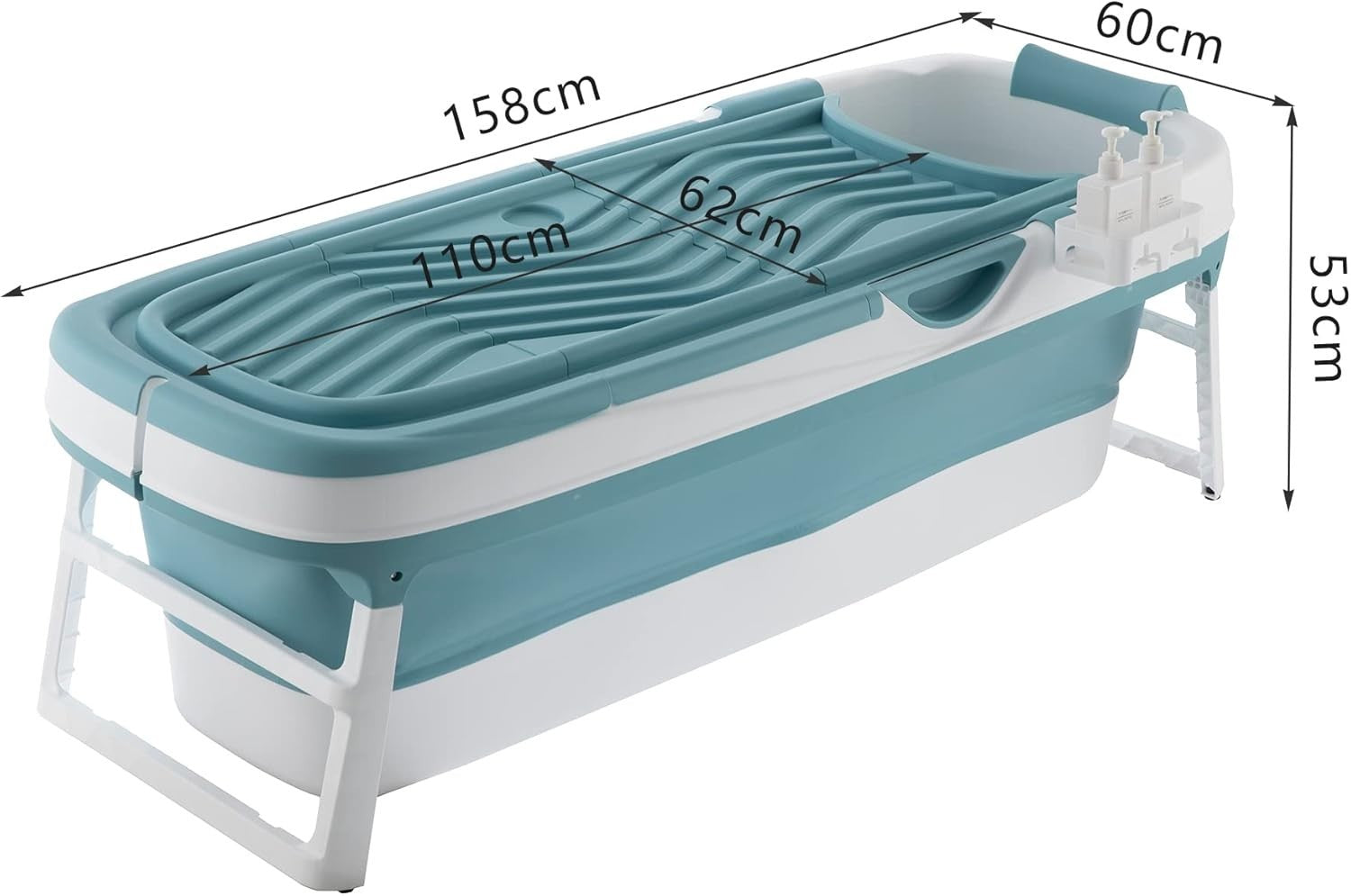 Large Foldable Adult Bathtub 158x62x52cm Blue Portable Spa Bath with Lid