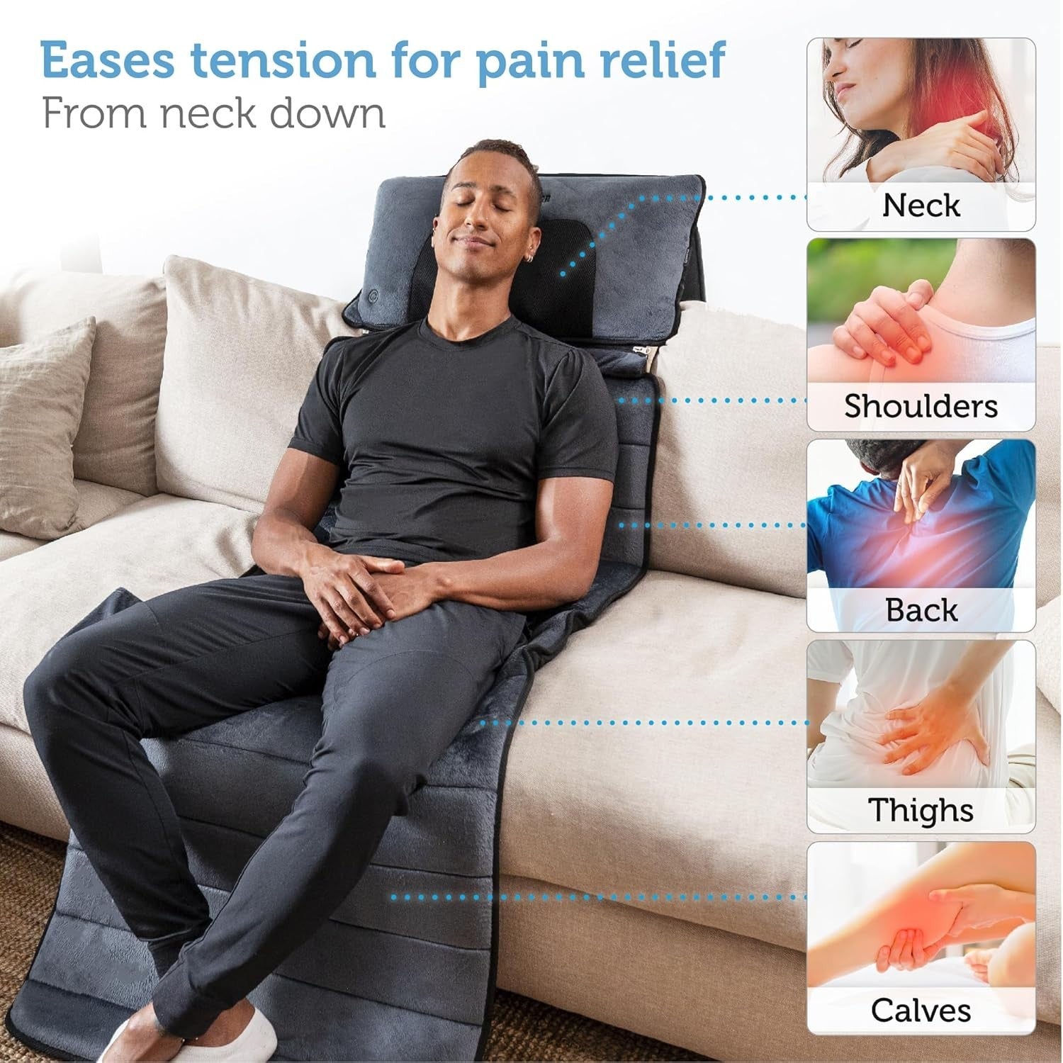 Heated Full Body Massage Mat 10 Motors Neck Back Relief Pain Pad Bed
