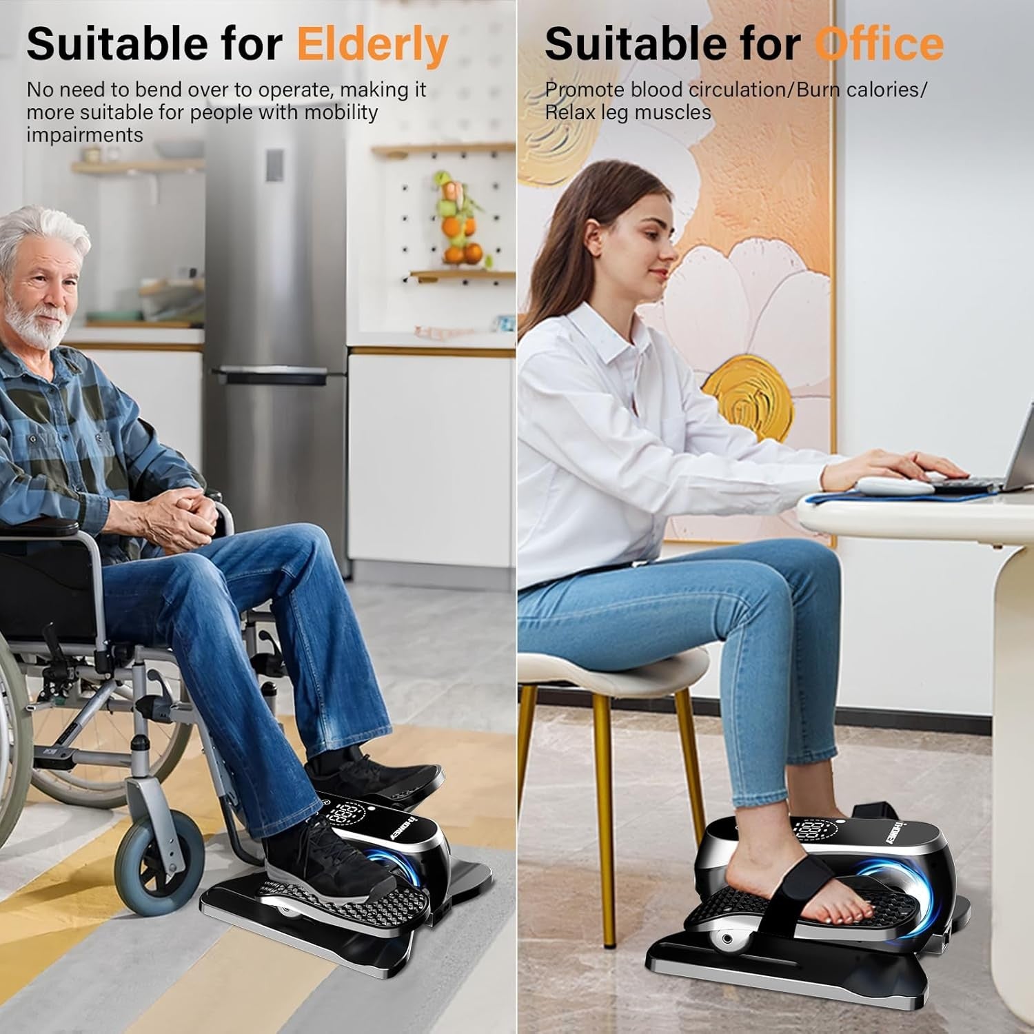 Electric Under Desk Elliptical Pedal Exerciser Quiet Remote Seated Leg Trainer