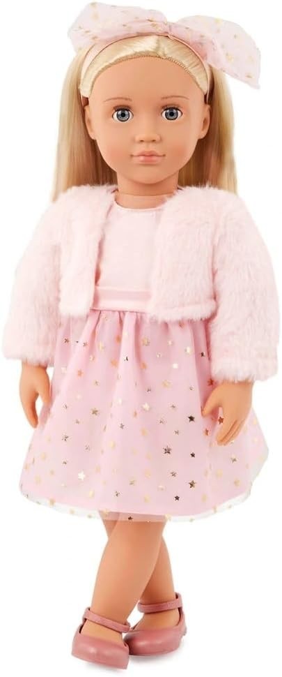 18-Inch Fashion Doll Pink Star Dress Plush Jacket Hair Bow Shoes