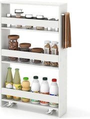 4 Tier Slim Storage Trolley Rolling Cart Narrow Kitchen Organizer White