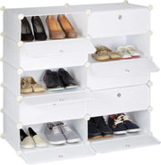 Wide 10 Tier Shoe Rack White – Stackable Plastic Cabinet 94cm Wide