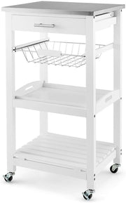 4 Tier Kitchen Trolley Stainless Steel Top Cart White