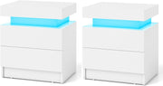 Set of 2 White LED Bedside Tables with 2 Drawers, Remote Control Lights & Gloss