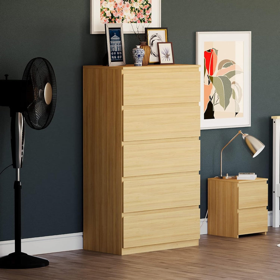 5 Drawer Chest of Drawers Tall Storage Unit Pine Wood Bedroom Cabinet
