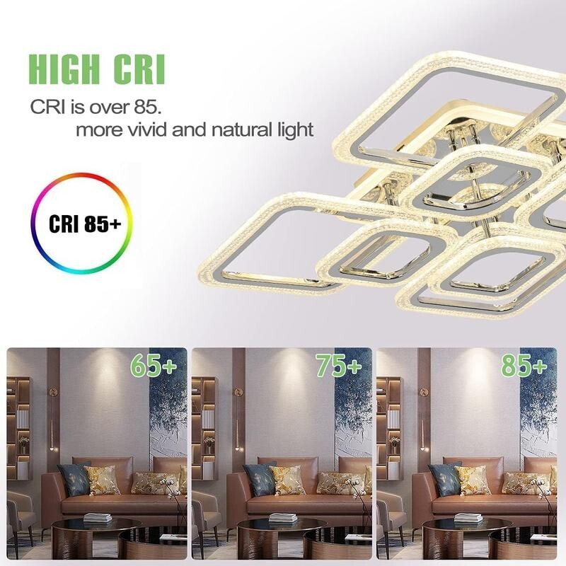 Modern LED Ceiling Light 100W Dimmable Remote Chrome Square 5 Lights