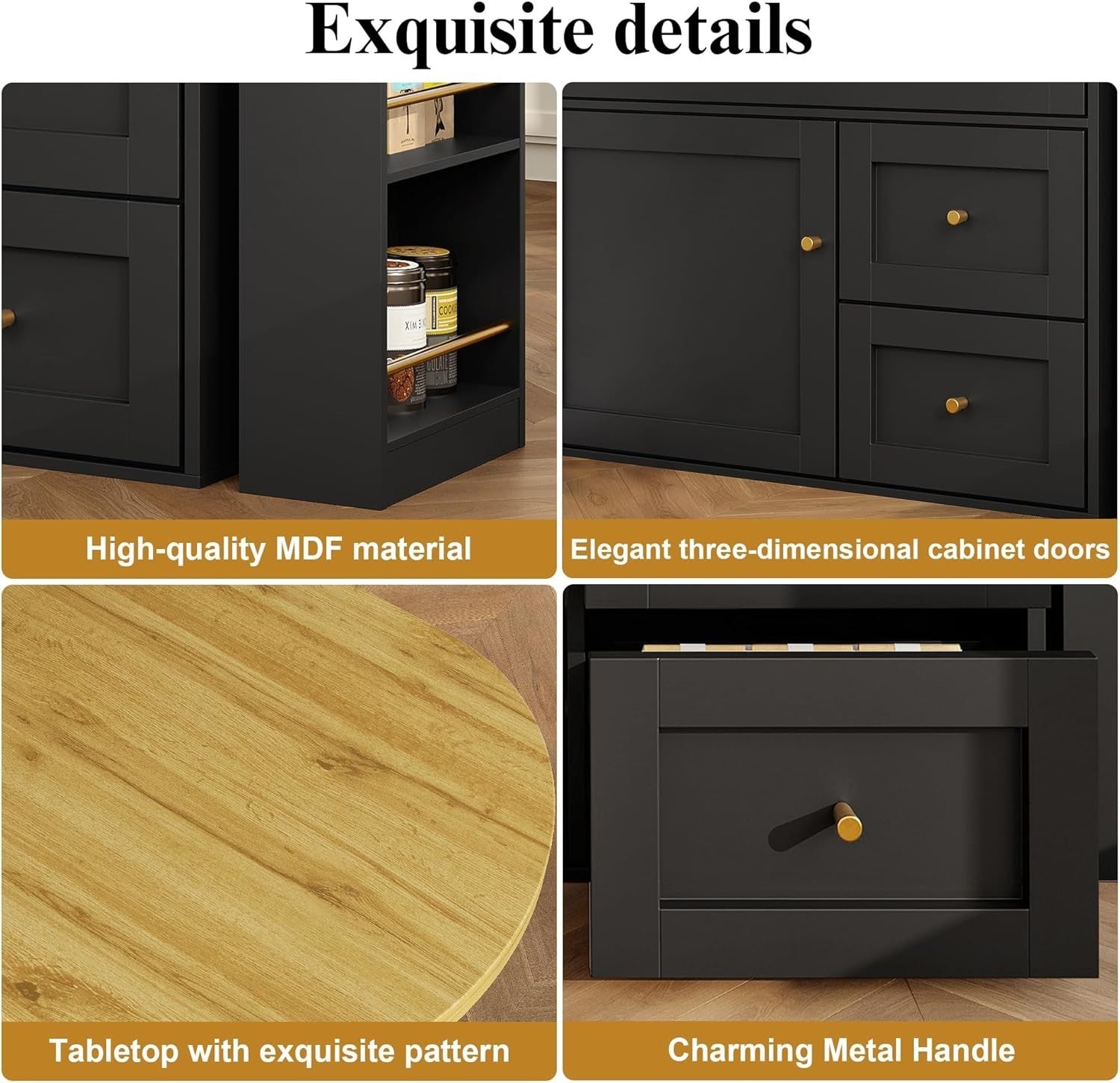 360° Rotating Kitchen Island Bar Table w/ Drawers & Storage – 204cm Black