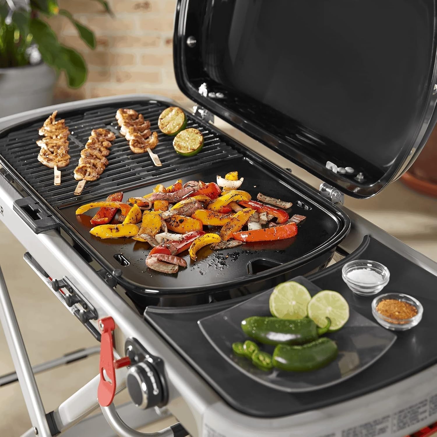 Cast Iron BBQ Griddle Plate Non-Stick Raised Edges for Gas Grill Outdoor Cooking