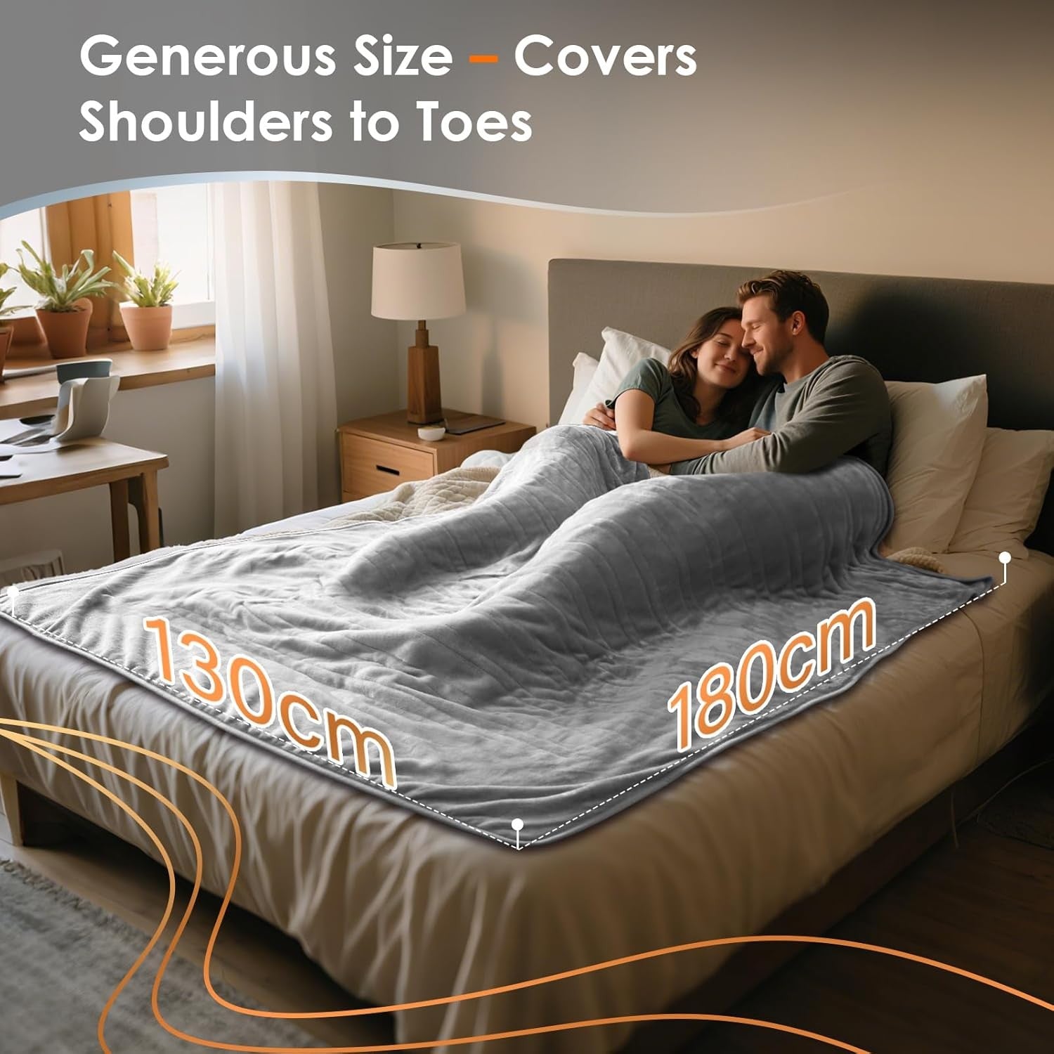 Electric Heated Throw Blanket Timer 9 Heat Levels Reversible Soft Warm 180x130cm